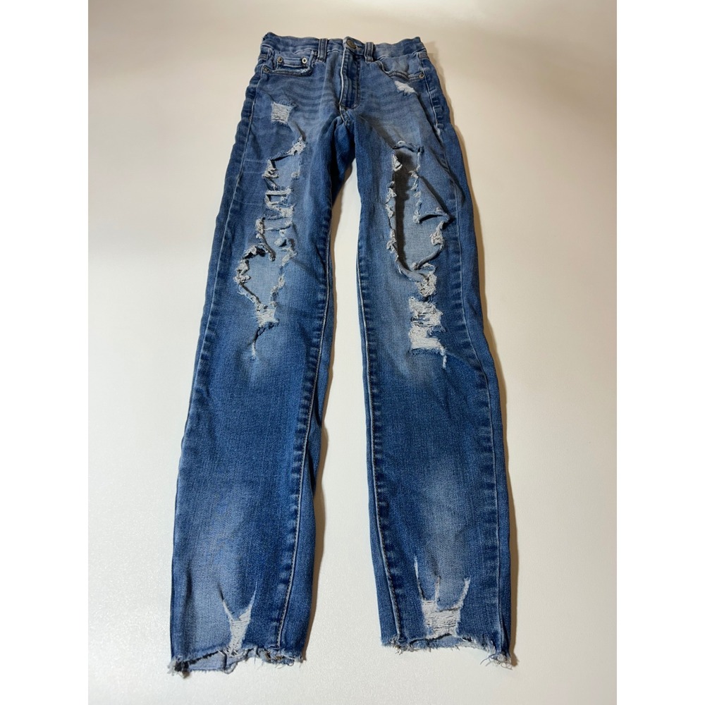 Aeropostal Jeans Women's 0 Blue Super High Rise Curvy Jegging Distressed